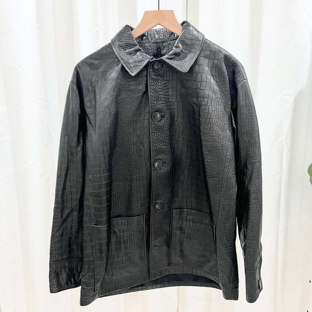 RARE Opening Ceremony Croc Embossed Buttons Leather Jacket - Black